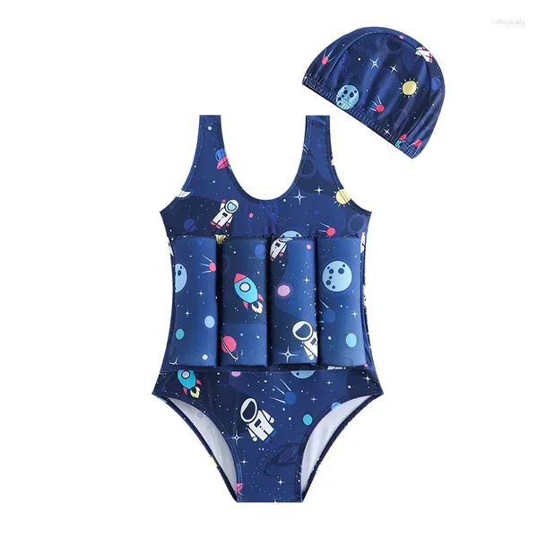 Swimwear de mujeres para niños traje de baño con traje de baño una pieza con gorra palitos extraíbles para niños flotabilidad