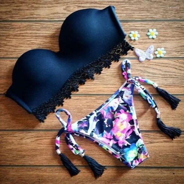 Traje de baño para mujer Bra Bikini Push-up 2023 Sexy M Floral Negro Traje de baño Conjunto Trajes de baño Tankinis