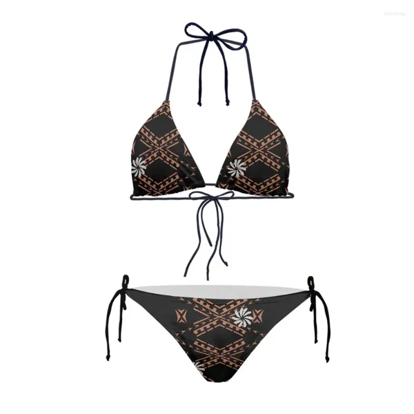 Maillots de bain pour femmes Soutien-gorge Bikini Set Femmes Sexy Bandage Maillot de bain Polynésien Tribal Vêtements Noir et Blanc Tiare Fleur Imprimer Taille Basse