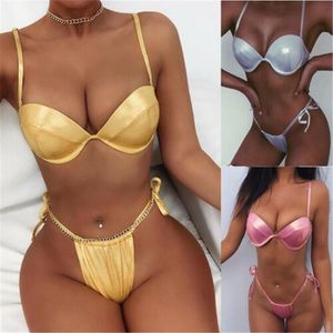 Maillots de bain pour femmes brésilien 2023 femmes Sexy Sequin Bikini ensemble coupe haute Push Up string string maillot de bain Mujer Bikinis