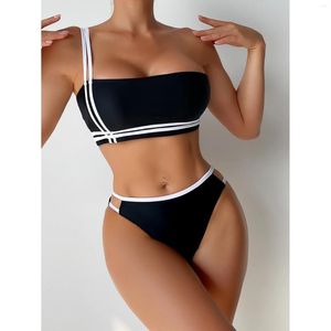 Damesbadmode Braziliaanse bikiniset één schouder hoge taille bedrukt dames push-up bikini's badpak vrouwelijk biquini-badpak