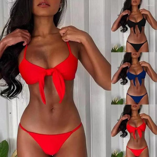 Traje de baño para Mujer, Bikini brasileño con Tanga para Mujer, traje de baño de vendaje con realce, traje de baño Sexy con nudo en el pecho para Mujer, traje de baño de 2 piezas para Mujer