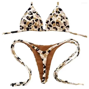 Dames badmode ademende zwempak luipaard print halter bh high taille veter-tenting string bikini set cherry Braziliaanse twee voor vrouwen