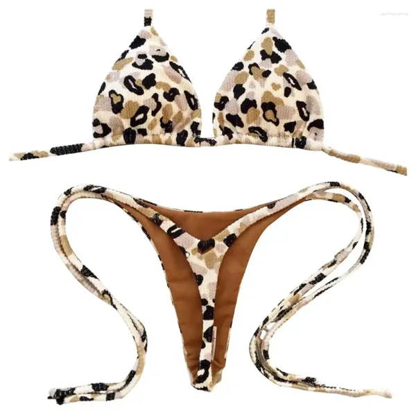 Swimons de maillots de bain féminins Sweetable Sweetable Leopard Imprimerie Halter Bra High Waist Lace-Up Thong Bikini Set Cherry Brésilien Two For Women