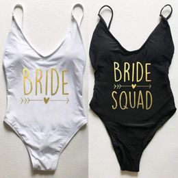 Dames badmode bruid squad love print one stuk zwempak vrouwen sexy bodysuit plus size strandkleding bruiloft vrijgezellen feestje bikini