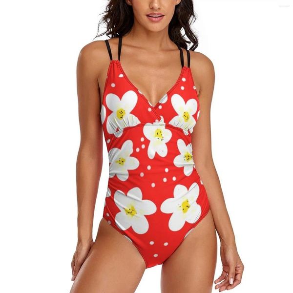 Swimwear Women Bright Flowers Swimsuit White Marker