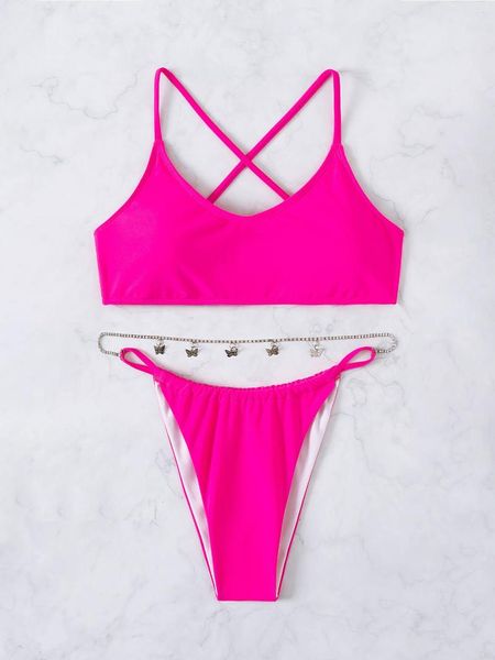 Traje de baño brasileño de diseño de mariposa de traje de mariposa de mariposa para mujeres Micro Bikini 2023 Sexy Solid Pink