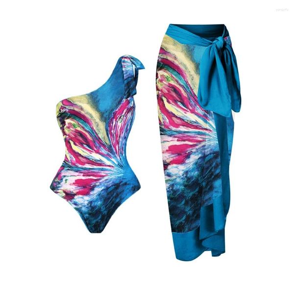 Swimwwear Butterfly Print Swimsuit One Piece Tie colorée Colorblock Bikinis 2024 Retro Bathing Fssail Summer Beachwear Slim Slim
