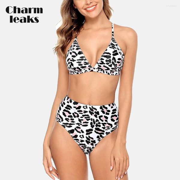 Traje de baño para mujer Charmleaks Triangle Bikini Set Traje de baño Estampado animal Cintura alta Trajes de baño de dos piezas Auto Tie Sin espalda