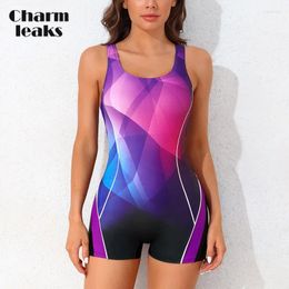 Swimswear féminin Charmleaks Femme Sports One Piece Swimsuis Boyleg Stretchy Gradient Color Bathing Form