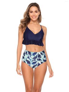 Maillots de bain pour femmes Charmo Femmes Bikini Maillot de bain Floral Mid Taille Two Piece Set Beach Sexy Back Cross