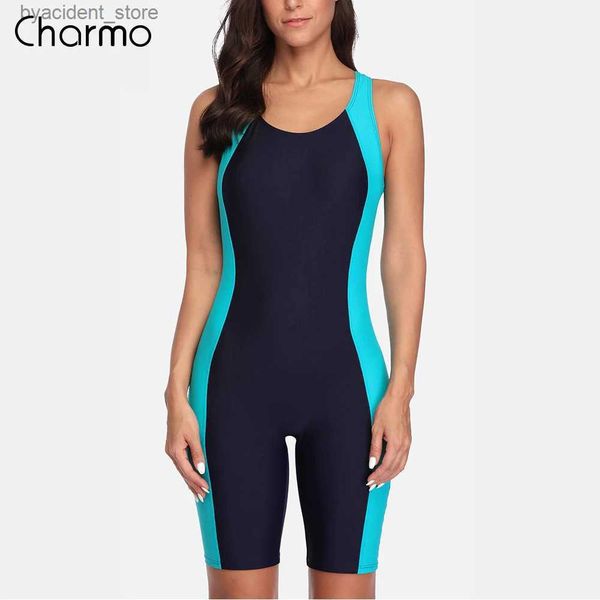 Charmo Womens One Piece Sports Maillots de bain Pro Sports Maillot de bain Boyleg Beach Wear Colorblock Racerback Maillots de bain Bikini L240308