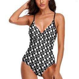 Dames badmode checker Two Tone Swimsuit Black Wit Retro Mod Stijlvol uit één stuk Bodysuit Pushing Up Bathing Suits Sexy Lace Beachwear