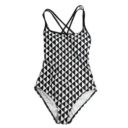 Dames badmode chickerboard serie backless dubbele cross-driehoek uit één stuk competitief zwempak met borstkussen