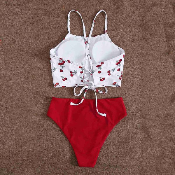 Swimwear Women's Cherry Élément imprimé Push-Up Bra Bra Beach Bikini Set pour les filles Femmes Two Piece Mignon Sling Sling Sling Switsuit Beachwear D240424