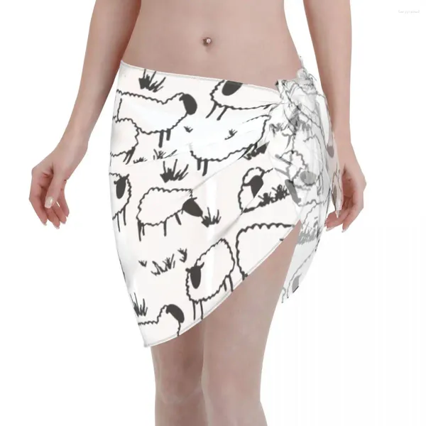 Traje de baño para mujer Gasa Pareo Bufanda Patrón de oveja Cubrir Wrap Kaftan Sarong Faldas Animal Vestido de playa Trajes de baño Bikini Encubrimientos