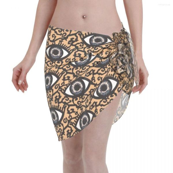 Traje de baño de mujer Bufanda Pareo de gasa Ojos texturizados en Beige Cubrir Wrap Kaftan Sarong Faldas Ropa de playa Traje de baño Bikini Cover-Ups