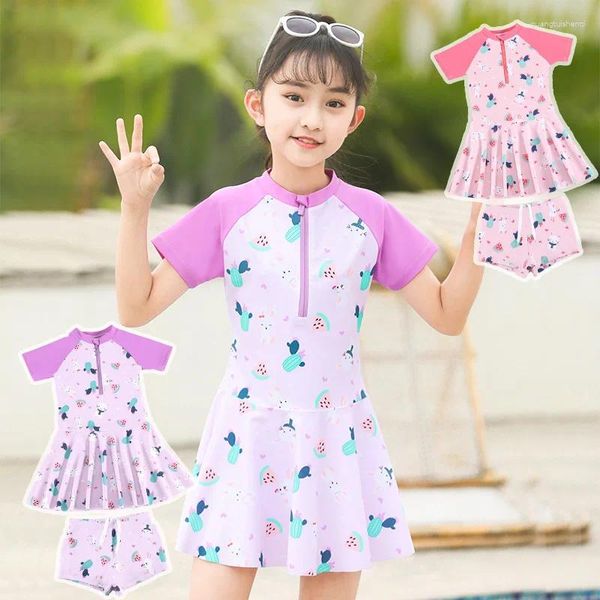 Maillots de bain pour femmes Ensembles de maillot de bain pour enfants Protection solaire pour fille Séchage rapide Split Cartoon Pastèque Imprimé Bikini Deux pièces Maillots de bain