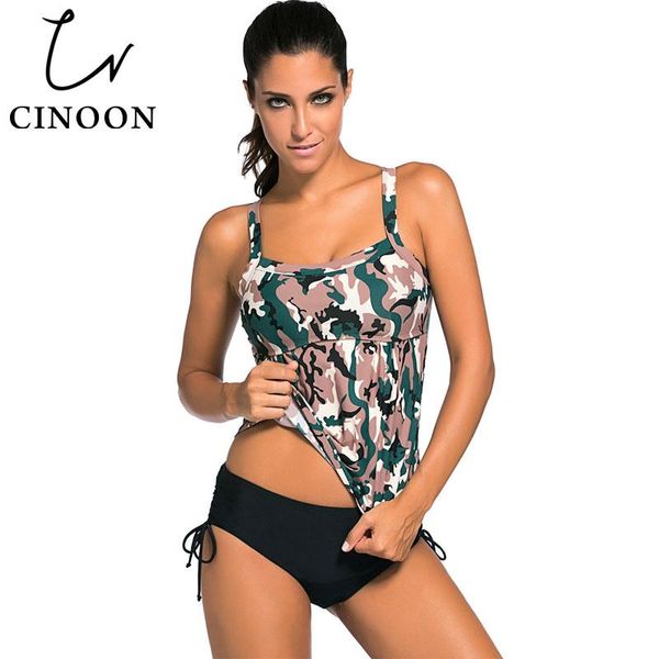 Traje de baño para mujer Cinoon Bikini femenino Set Plus Tamaño Verano O Cuello Impresión Dos piezas Sling Cross Sexy Trajes de baño Camuflaje Biquinis