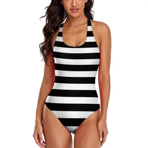 Swimwwear Women Classic Retro Spupped Swimsuit Sexy Black White Stripes Halloween 1 morceau Femmes Push Up Massvenu de maillot de bain moderne