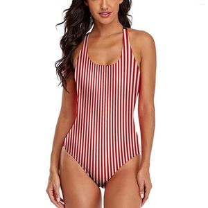 Dames badmode klassiek gestreept zwempak sexy rood en witte lijnen één stuk push up bodysuit grappig strandkleding cadeau idee