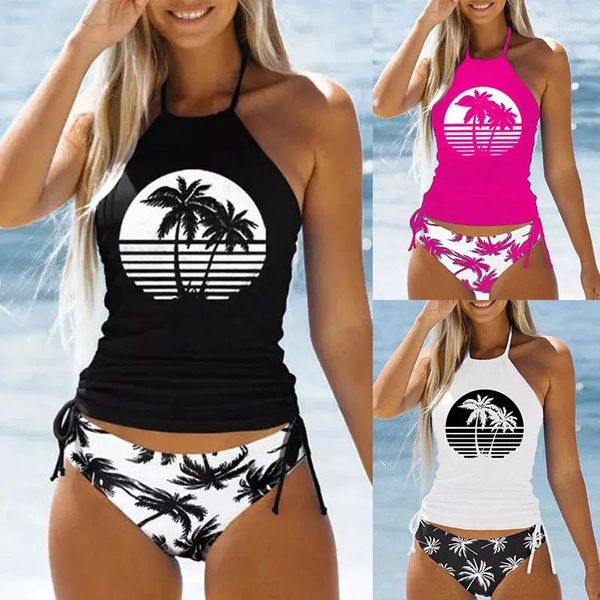 Traje de baño para mujer Conjunto de bikini con estampado de árbol de coco Dos piezas Mujeres Maio Biquinis Traje de baño Tankini Femme Mujer Banador Badpak Dames Monokini