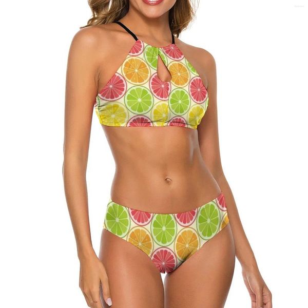 Traje de baño de mujer colorido Adorable limón Bikini traje de baño cítricos fruta Sexy juego de Bikinis con aumento mujeres Fitness femenino