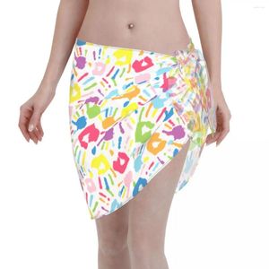 Swimwear féminin coloré joyeux drôle imprimé à la main Les femmes couvrent enveloppe en mousseline de mousseline sarong