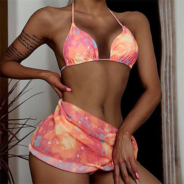 Traje de baño para mujer Colorido cielo estrellado Tres piezas Beach Resort Bikini Trajes para mujeres Traje de baño Mujer Natación WearWomen