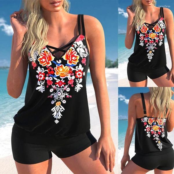 Traje de baño para mujer Cómodo Verano Vintage Anillo de flores Estampado Moda sexy Fuera del hombro Vacaciones Playa Traje de baño S-6XL