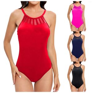 Swimwear Women's Conservative Patchwork One Piece Femme TrawString Rucched Color Color Beach Wear Summer Holiday Terre Bathing Forme