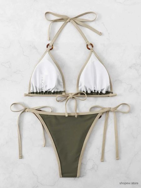 Traje de baño para mujer Bikinis con anillo de encuadernación en contraste 2024 Mujeres Sexy Halter Traje de baño Triángulo Traje de baño Traje de baño femenino Natación Ropa de playa de verano