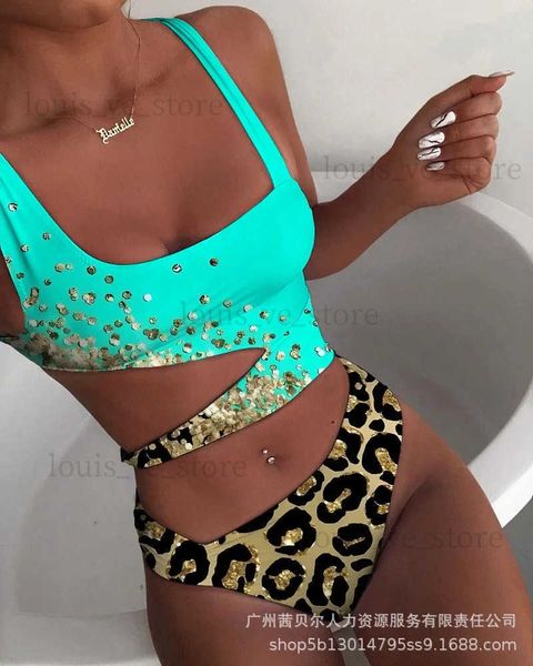 Maillots de bain pour femmes Contraste imprimé léopard découpe une pièce maillot de bain bikinis une pièce femmes maillots de bain été sexy plage fête barboteuses serrées nouveau 2023 T231215