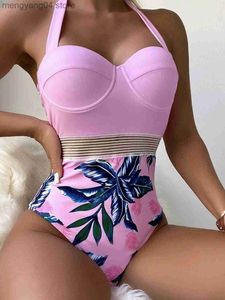 Maillots de bain pour femmes contraste maille bande Push Up une pièce maillot de bain Sexy maillots de bain femmes licou maillot de bain femme 2022 natation été maillots de bain T230606