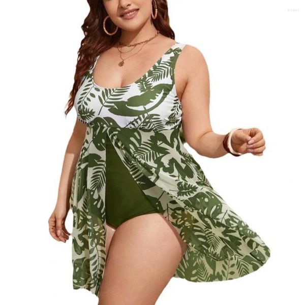 Maillots de bain pour femmes Contrôle Ventre Maillot de bain Col U Flatteur Plus Taille Plante Imprimer Maillots de bain une pièce pour femmes Monokini Été