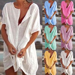 Damesbadmode katoenen tunieken voor strandvrouwen badpak vrouw cover-up strandkleding mini-jurk