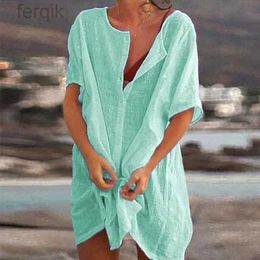 Swimwear Women's Cotton tuniques pour plage des femmes de maillot de bain couvre-mail de maillot de bain les chemises de plage de plage de plage de plage mini-robe sai de praia drop 2023 d240424