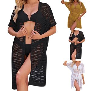 Maillots de bain pour femmes Cover Up Dressy Button Down Femmes Cardigan tricoté évidé Crème solaire Smock Beach Dress Long