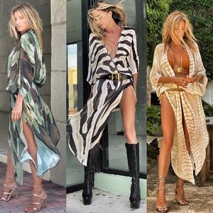 Dames badmode cover-ups badmode boho strandjurk vrouwen zwempak tuniek chiffon cover up zomer slijtage long kimono sexy robe de plage 230403