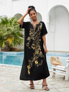 Dames Badmode Cover-up Goudborduurwerk Kaftan-jurk Zwart Zwempak Cover-up Zomer V-hals Boho RobeTuniek Voor Strand Pareos Loungewear