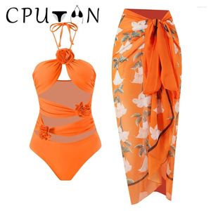 Swimwear Women Cputan 2024 Sexy 3D Flower Bikini Set Femmes One Piece Swimsuit Vintage Monokini Bathing Costume Robe Summer Beach Jupe