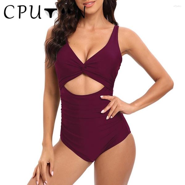 Swimwear Women Cputan 2024 Sexy One Piece Rucched Tummy Contrôle Femmes Solide Swimsuit High Waist Bikini Brazilian Bassilian Bathingwarwear