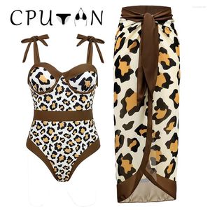 Swimwear Women Cputan 2024 Sexy Push Up Bikinis Set Swimsuit Jupe Biquini Femmes Vintard Léopard Imprime brésilienne Robe de maillot de bain brésilien