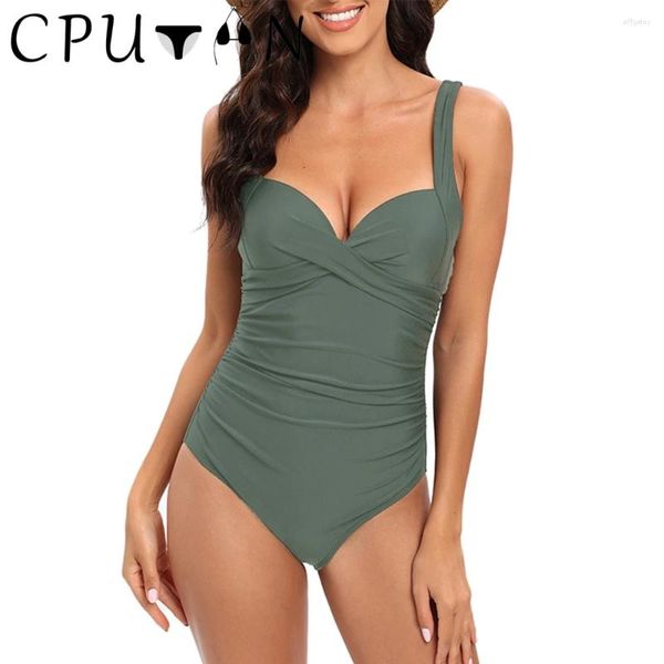 Traje de baño para mujer CPUTAN 2024 Sexy Push Up Bikini Set de una pieza Traje de baño Mujeres Ruched Tummy Control Femenino Vintage Monokini Traje de baño