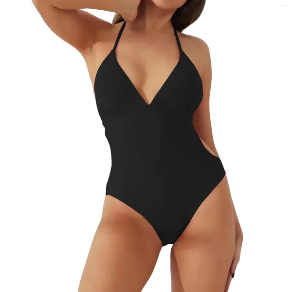 Swimwear pour femmes CRISSCROSS Back Rucched Swimsuit en V couche High Cut Bouettes minces 1 Bottons de Bikini de taille