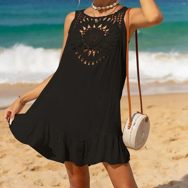 Traje de baño para mujer Crochet Bikini Cover Up Traje de baño sexy Vestido de playa Color sólido Punto Girasol Desgaste 2024 Traje de baño de verano Ropa de playa