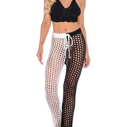 Traje de baño de mujer Crochet Hollow Out Beach Long Pants Cover-ups Sexy Women Patchwork Bikini Cover Up Beachwear