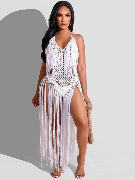 Swimwear pour femmes crochet en tassel en un seul morceau robe de plage femme 2024 Été sexy vêtements de vacances licollless creux de maillot de bain