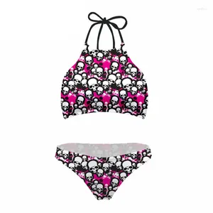 Vrouwen Badmode Crop Tops Bikini Set 2023 Zwempak Voor Vrouwen 3D Schedel Print Hoge Hals Plus Size Badpak Dames baden