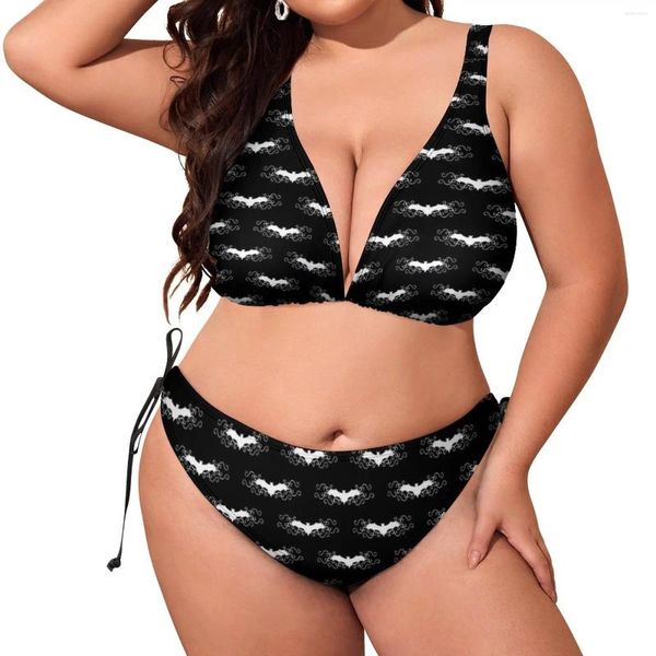 Traje de baño para mujer Lindo murciélagos góticos Bikini Traje de baño Remolinos blancos Imprimir Sexy Push Up Bikinis estéticos Conjunto Baño Bondage Trajes de baño de gran tamaño